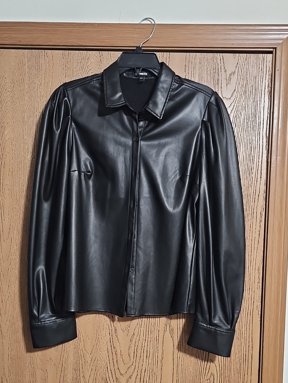Express Bubble Sleeve Faux Leather Shirt